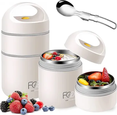 Obrázek produktu pro winterbeauy kelímek na cereálie, 680ml termo box na oběd, bento, kelímek na jogurt, dvouvrstvý nepropustný se lžičkou (bílý)