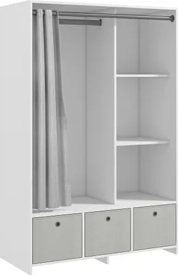 Produktbild von Kleiderschrank mit Kleiderstange, 3 Stoffschubladen & 3 Fachböden, platzsparend für Schlafzimmer, 105x48x160 cm, Weiß/Grau