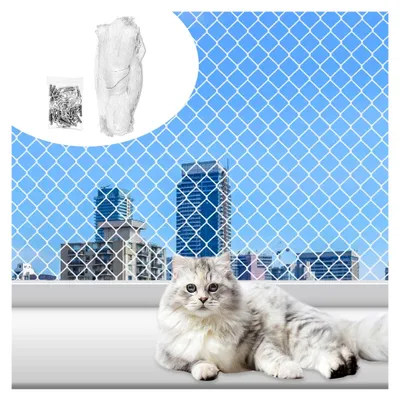 Produktbild von Katzennetz für Balkon, 8x3M Balkonnetz für Katzen, transparentes Katzenschutznetz für Balkone, Terrassen und Fenster