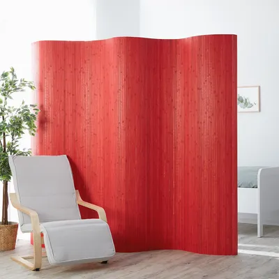 Produktbild von Homestyle4u Raumteiler Paravent 250x200 Bambus Trennwand Sichtschutz Rot Wellenform