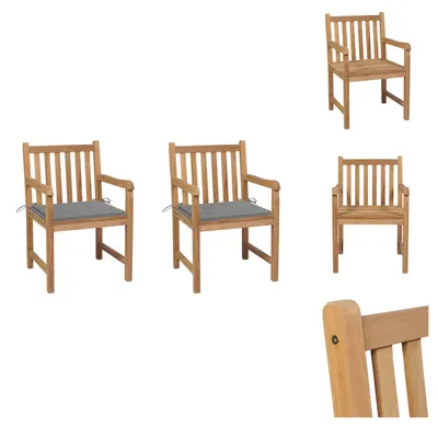 Produktbild von vidaXL Gartenstühle 2 Stk. mit Grauen Kissen Massivholz Teak -  Gartenstühle