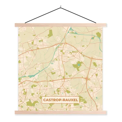 Produktbild von MuchoWow® Textilposter Castrop-Rauxel - Karte - Stadtplan - Vintage 120x120 cm mit holzfarbenen Rahmen - Textil-Poster