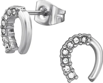 Produktbild von Ohrringe Ohrstecker 316L Chirurgenstahl mit Hufeisen mit Kristallen in verschiedenen Farben Farbe - Silber