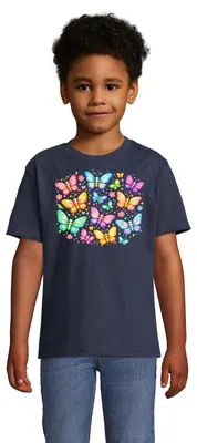 Produktbild von T-Shirt für Kinder mit buntem Schmetterling Print aus Baumwolle