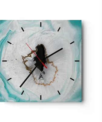 Produktbild von Wanduhr - Quadrat - Glasuhr - Verschüttet Fleck Türkis - 30x30cm - Schleichendes Uhrwerk - Lautlos - zum Aufhängen bereit - Dekoration Modern - Wanddekoration aus Glas - C3AC30x30-4758