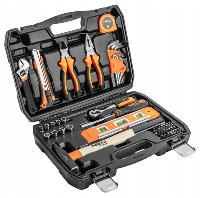 NEO TOOLS Werkzeugset, 60-teilig, mit Ratsche, Zangen, Hammer und Koffer