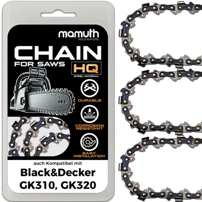 Obrázek produktu pro 3x pilová řetězka pro řetězovou pilu, délka 40 cm, tloušťka 1,3 mm, rozteč 3/8", typ 56 TG, kompatibilní s modely Black&Decker GK310, GK320