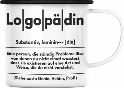 Produktbild von Trendation - Logopädin Definition Emaille Tasse Geschenk Logopädie Logopäde (Schwarz)