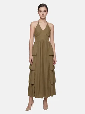 Produktbild von Roberta Rossi Langes Damenkleid Neckholder mit freiem Rücken und Lagen Marrone UNICA VS 92-Brown