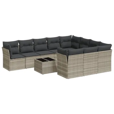 Produktbild von 11-tlg. Garten-Sofagarnitur mit Kissen Hellgrau Poly Rattan