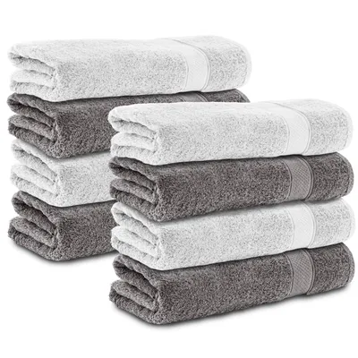 Produktbild von Komfortec 8er Duschtücher 70x140 cm Set aus 100% Baumwolle, 470g/m², Frottee, Weich, Anthrazit Grau/Weiß
