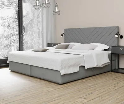 Produktbild von Boxspringbett Schlafzimmerbett BELCORA 180x200cm Stoff Grau inkl. Bettkasten