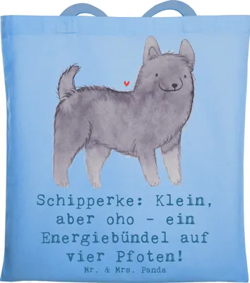 Produktbild von Mr. & Mrs. Panda Tote Bag Schipperke Energie - Sky Blue - Geschenk, Shopping Tasche, Hunderassen, Hundeliebhaber, Charakter, Schultasche, Einkaufstasche, lebhafter Hund