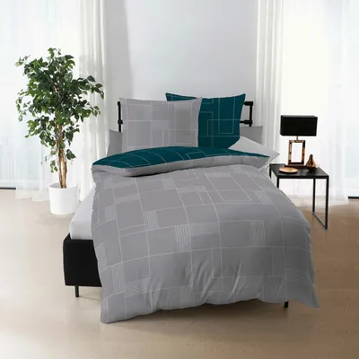 Produktbild von Traumschlaf Biber Bettwäsche Uptown 200x220 cm + 2x 80x80 cm smaragd