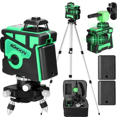 Produktbild von Kreuzlinienlaser profi 3D Laser Level 12 Lines Grünes 360º Rotationslaser (Arbeitsbereich: 30 m) mit 1,2 m 3 Höhen verstellbarem stativ IP54 Staub & Wasserschutz Automatische lasermessgeräte mit zwei Batterien