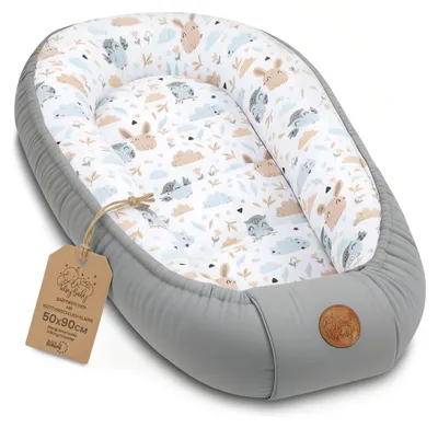 Produktbild von Baby Nestchen Neugeborene Kokon Nest tragbar 90x50 cm Eulen Hellgrau