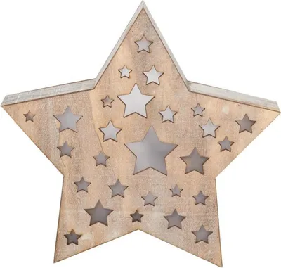 Produktbild von Weihnachtsstern aus Holz mit 10 LEDs, 24 cm, batteriebetrieben, für den Innenbereich
