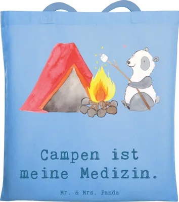 Produktbild von Mr. & Mrs. Panda Shopping Tasche Panda Campen - Sky Blue - Geschenk, Tote Bag, Schultasche, gehen, Zelten, totebag, Laptoptasche, Jutebeutel, Campingplatz, Camping