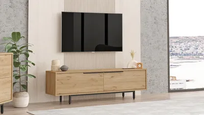 Zdjęcie produktu dla Skye Decor, On1-S, stojak pod telewizor, płyta wiórowa powlekana 100% melaminą, orzech, 160 x 35,5 x 45,1 cm