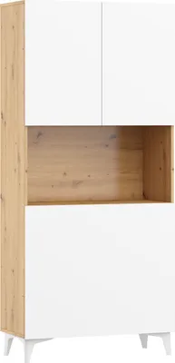 Obrázok produktu pre Skladací stôl MEGAN 1 Police pre domácnosť Kancelársky počítačový stôl ARTISAN OAK / WHITE GLASS