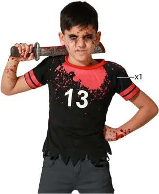 Produktbild von Verkleidung für Kinder Blutig Rugby Schwarz Zombies (1 Stück) - 7-9 Jahre