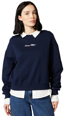 Immagine prodotto di Maglione da donna Tommy Hilfiger, modello Classic Script, in tessuto felpato, con scollo a girocollo, colore blu