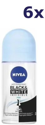 Immagine prodotto di 6 deodoranti roll-on Nivea - Invisible Black & White Pure da 50 ml