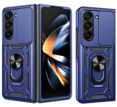Image de Coque pour Samsung Galaxy Z Fold 7, Protection Antichoc avec Anneau et Cache Caméra - Bleu Marine
