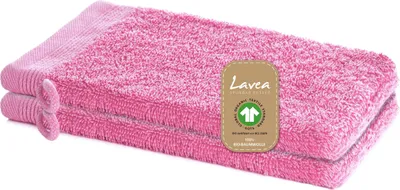 Produktbild von Lavea® 2er Set Waschlappen 16x22 cm, Waschhandschuhe Bali aus Baumwolle Frottee, für Gesicht & Körper, 100% GOTS Baumwolle, Koralle