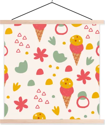 Produktbild von MuchoWow® Textilposter Eiscreme - Design - Sommer 120x120 cm mit holzfarbenen Rahmen - Textil-Poster