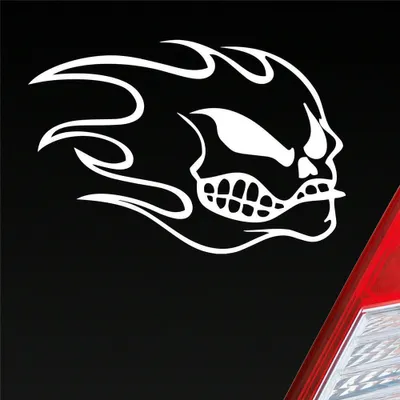 Produktbild von Auto Aufkleber Totenkopf Flammen Kopf Schädel Flame Skull 10x15 cm Weiss Matt Sticker Heckscheibenaufkleber