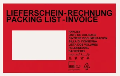 Produktbild von 750 C6 Begleitpapiertaschen bedruckt Lieferscheintaschen Lieferscheinhüllen Rot