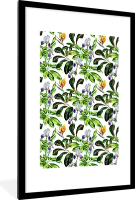 Produktbild von MuchoWow® MuchoWow® Gerahmtes Poster Paradiesvogelpflanze - Blätter - Muster 60x90 cm - Poster mit zchwarzem Bilderrahmen - Dekoration - Wandposter Wohnzimmer - Hochwertig