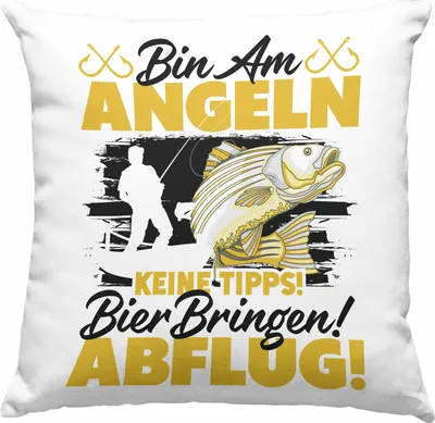Produktbild von Trendation - Angler Deko-Kissen mit Füllung 40x40 Geschenkidee für Fischer mit Spruch Witzig Für Männer Geschenk Becher (Rosa)
