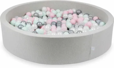 Immagine prodotto di Piscina di palline 130x30cm grigio chiaro - Con 600 palline / trasparente, madreperla, argento, rosa baby, menta chiaro