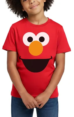 Produktbild von Spreadshirt Sesamstraße Elmo Gesicht Kostüm Karneval Kinder T-Shirt, 110/116 (5-6 Jahre), Rot