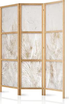 Produktbild von Paravent XXL 135x172 cm 3-teilig einseitig eleganter Sichtschutz Raumteiler Trennwand Raumtrenner Holz Design Motiv Deko Home Office Botanik Natur Abstrakt b-A-10385-bh-a