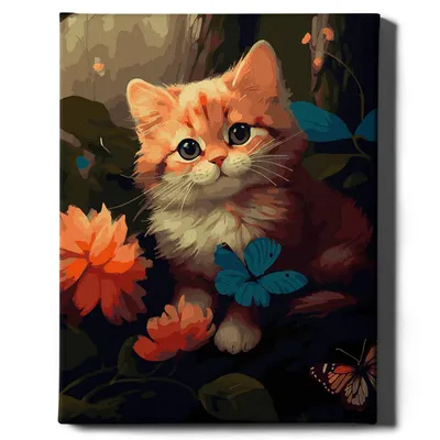 Produktbild von Oh Art! – Malen nach Zahlen Set Kätzchen – 40x50cm, mit Holzrahmen und Pinseln DIY