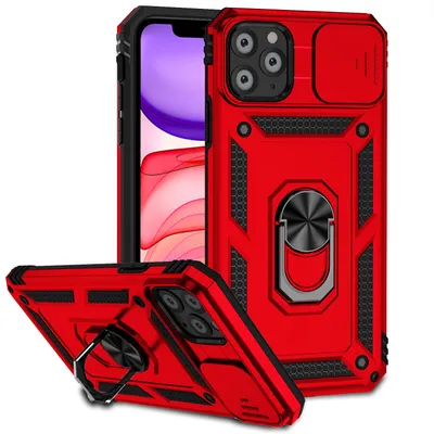 Obrázek produktu pro Pouzdro pro iPhone 11 Pro dvouvrstvé pouzdro s posuvným krytem kamery a prstencovým stojánkem červené