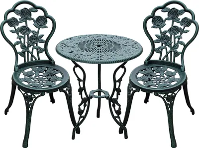 Produktbild von Outsunny Bistroset Gartenset 3-tlg. Balkonmöbel Set Gussaluminium Antik Grün