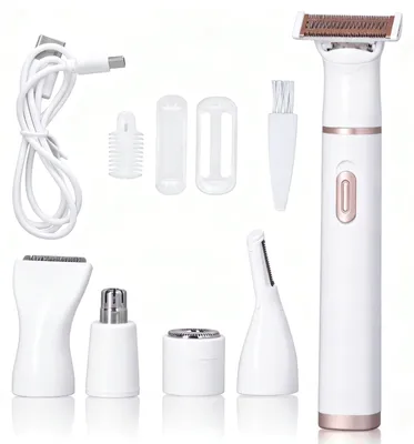 Obrázok produktu pre Elektrický holiaci strojček pre ženy, 5 v 1: holiaci strojček a odstraňovač chĺpkov na nos, obočie, tvár, nohy a podpazušie. Nabíjanie cez USB, nerezové hlavičky