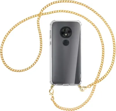 Produktbild von Handykette Backcover-Schutzhülle mit Band (Metall goldfarben) für Motorola Moto G7 Play - goldfarbene Kette