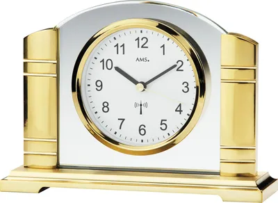 Produktbild von AMS 5143 Tischuhr Funk golden Metall mit Glas Funktischuhr