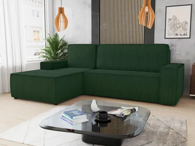 Produktbild von Ecksofa Totti L mit Schlaffunktion und Bettkasten - Cord Stoff - L-Form Couch, Polstersofa, Schlafsofa, Sofagarnitur (Grün (Poso 014) Seite: Links)