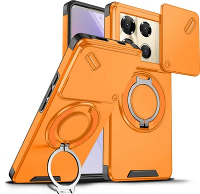 Image de Étui double couche pour Infinix Note 40 Pro 5G/4G/Note 40 Pro+ 5G, couvercle coulissant pour l'appareil photo et anneau magnétique Orange