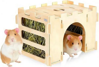 Productafbeelding van BAIFULAI Hooiruf cavia's, 31 × 21 × 21,5 cm, hooiruf van natuurlijk hout, tunnelburg, hooiruf voor cavia's, konijnen