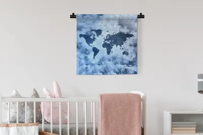 Produktbild von MuchoWow® Wandteppich Wandbehang Weltkarte - Blau - Farbe 60x60 cm Tapisserie Dekoration Wandtuch - Dekorationen - Wand Decke