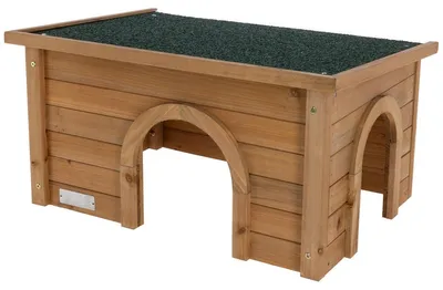 Image de Abri pour rongeur - Bois - 64 x 42 x 10 cm - Couleur bois naturel - Deux entrées - Refuge contre le soleil et le vent