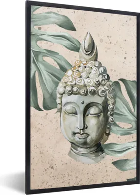 Produktbild von MuchoWow® MuchoWow® Gerahmtes Poster Buddha - Kopf - Weiß 40x60 cm - Poster mit zchwarzem Bilderrahmen - Papierdruck - Wandbilder