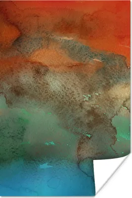 Produktbild von MuchoWow® Poster Wasserfarben - Orange - Blau - Grün 40x60 cm - Plakate für die Wand - Poster Babyzimmer